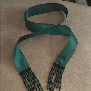 Satin ribbon like choker style /scarf style neck accessory with dangling beads